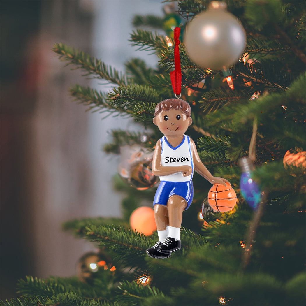 Personalized African American Basketball Boy Player Ornament