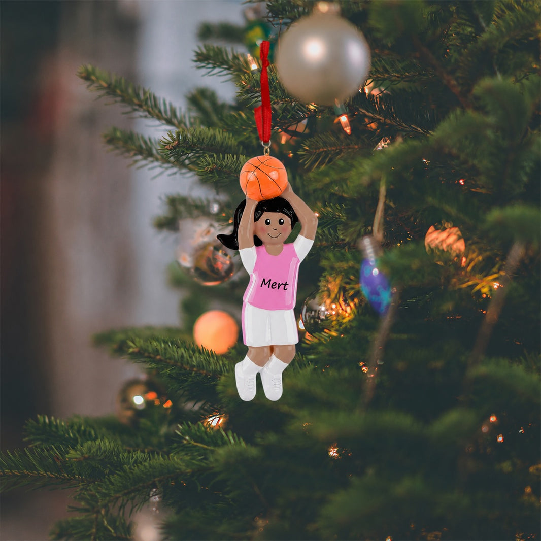 Personalized African American Basketball Girl Shooter Ornament