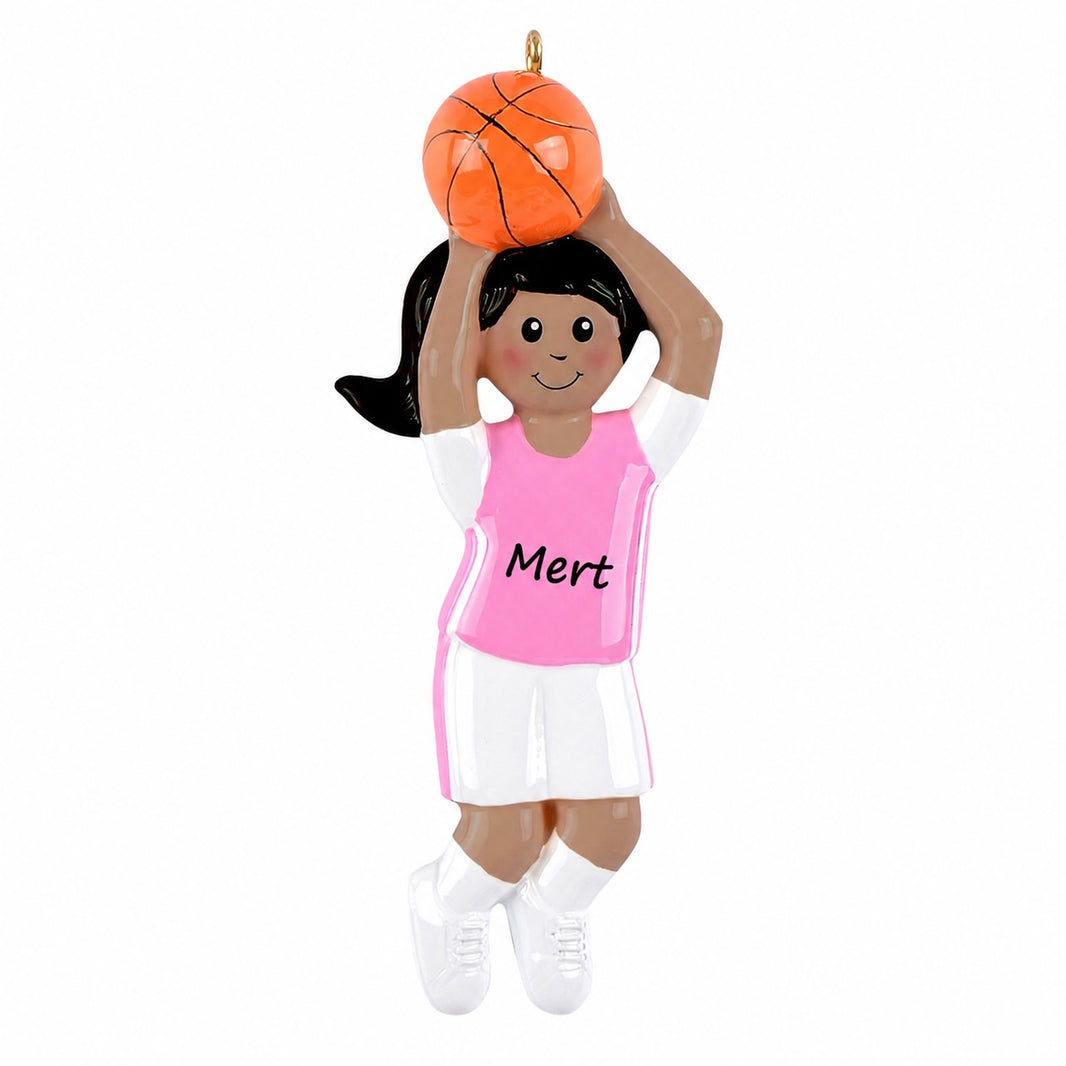 Personalized African American Basketball Girl Shooter Ornament