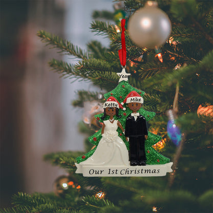 Personalized African American Bride and African American Groom Our First Christmas Couple Ornament