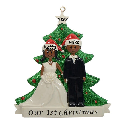 Personalized African American Bride and African American Groom Our First Christmas Couple Ornament