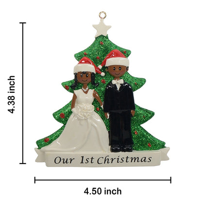 Personalized African American Bride and African American Groom Our First Christmas Couple Ornament