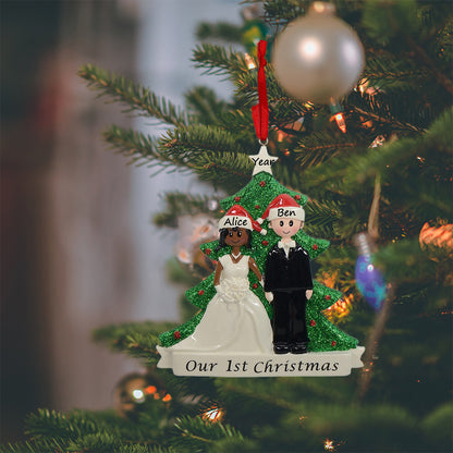 Personalized African American Bride and Groom Our First Christmas Couple Ornament