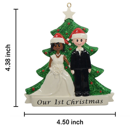 Personalized African American Bride and Groom Our First Christmas Couple Ornament