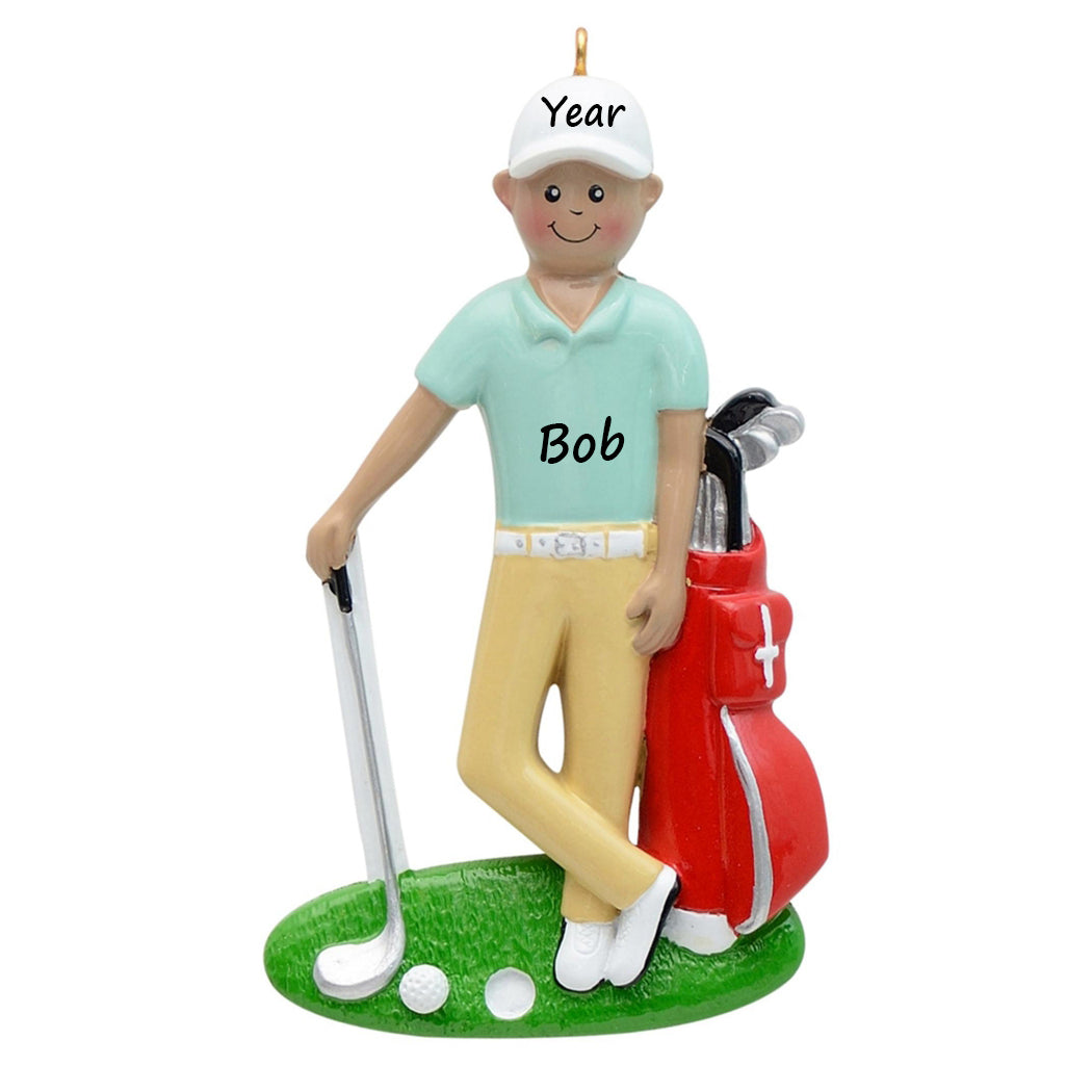 Personalized African American Golf Boy with Red Golf Bag Ornament