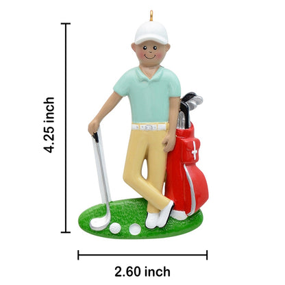 Personalized African American Golf Boy with Red Golf Bag Ornament