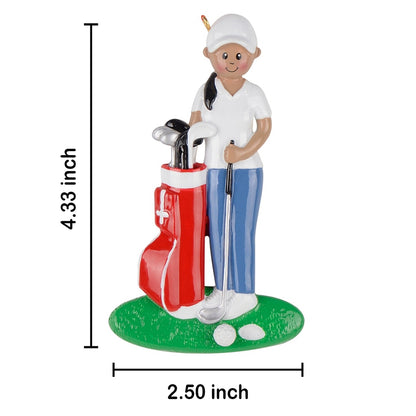 Personalized African American Golf Girl with Red Golf Bag Ornament