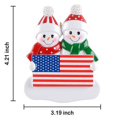 Personalized American Flag Snowman Family of 2 Christmas Ornament