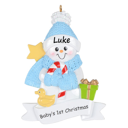 Personalized Baby’s 1st Christmas Blue Snowman Baby Boy Ornament