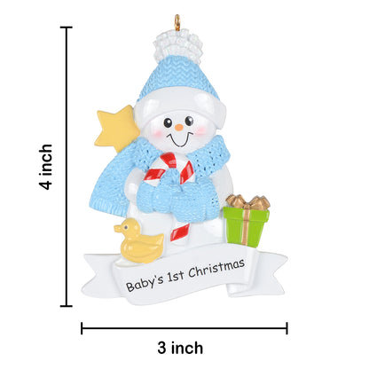 Personalized Baby’s 1st Christmas Blue Snowman Baby Boy Ornament