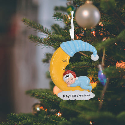 Personalized Baby Boy Moon Baby's 1st Christmas Ornament