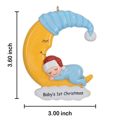 Personalized Baby Boy Moon Baby's 1st Christmas Ornament