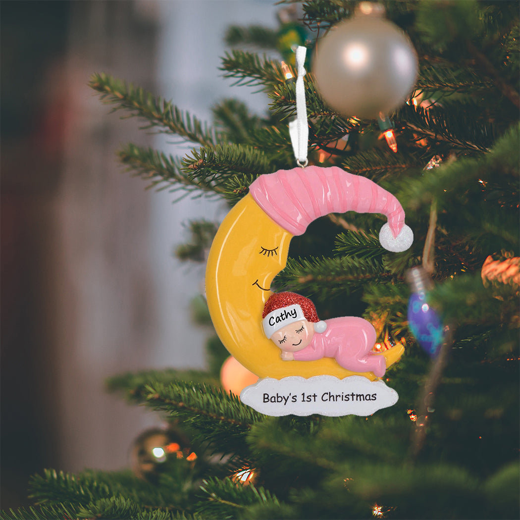 Personalized Baby Girl Moon Baby's 1st Christmas Ornament