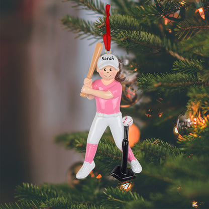 Personalized Baseball Girl Batter Ornament