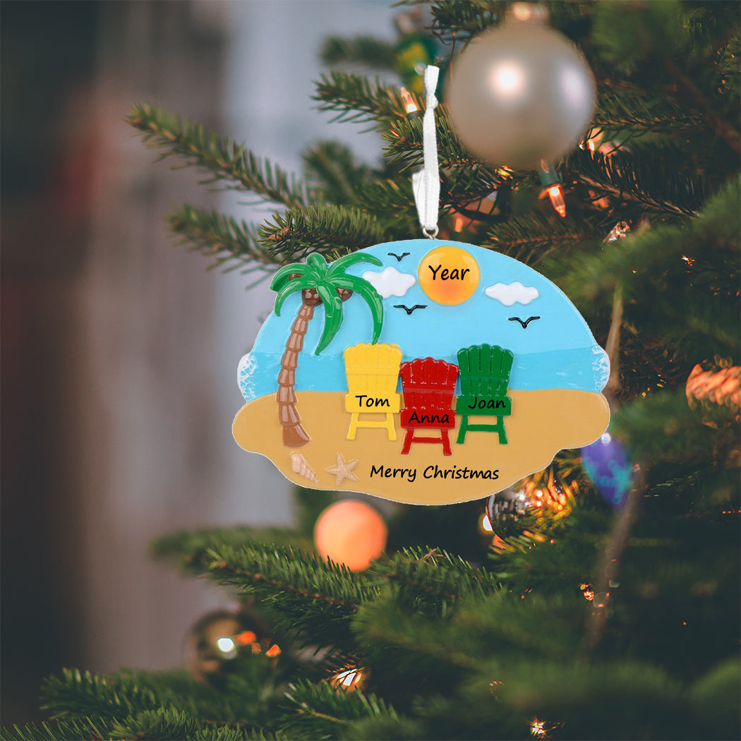 Personalized Beach Chair Family of 3 Ornament