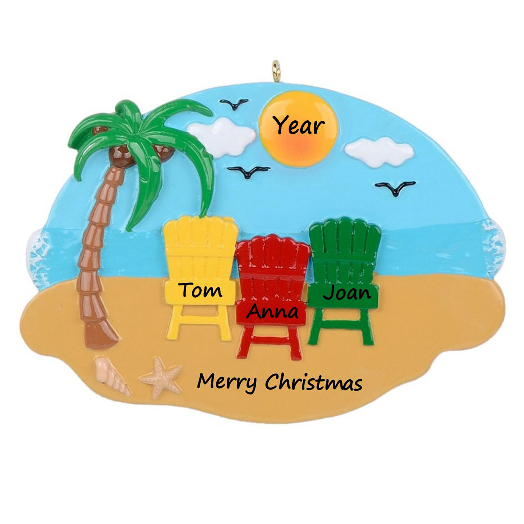 Personalized Beach Chair Family of 3 Ornament