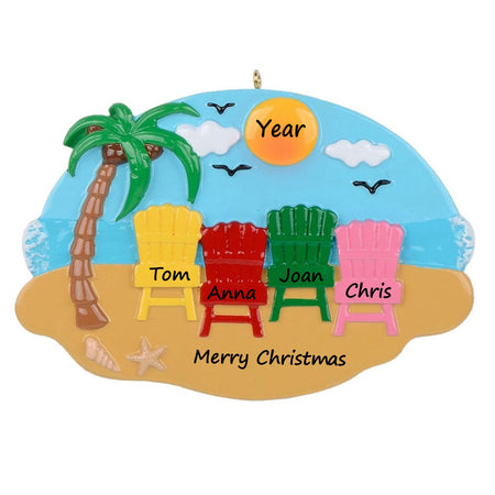 Personalized Beach Chair Family of 4 Ornament