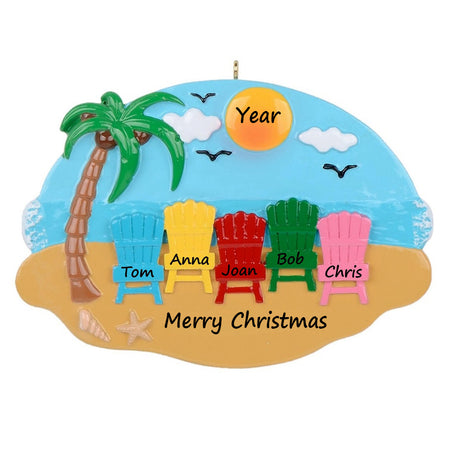 Personalized Beach Chair Family of 5 Ornament