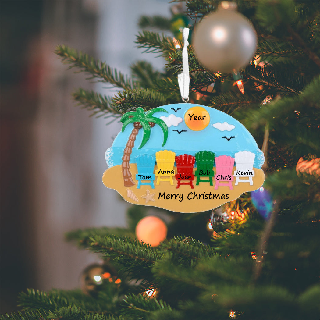 Personalized Beach Chair Family of 6 Ornament