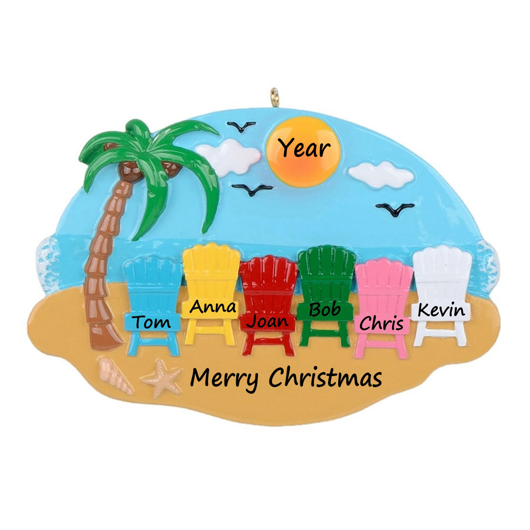Personalized Beach Chair Family of 6 Ornament