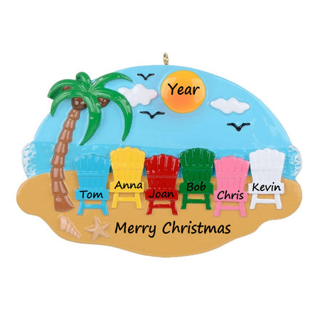 Personalized Beach Chair Family of 6 Ornament