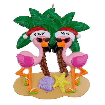 Personalized Beach Flamingo Couple Ornament