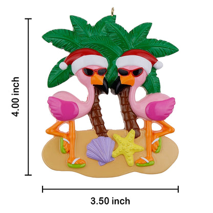 Personalized Beach Flamingo Couple Ornament