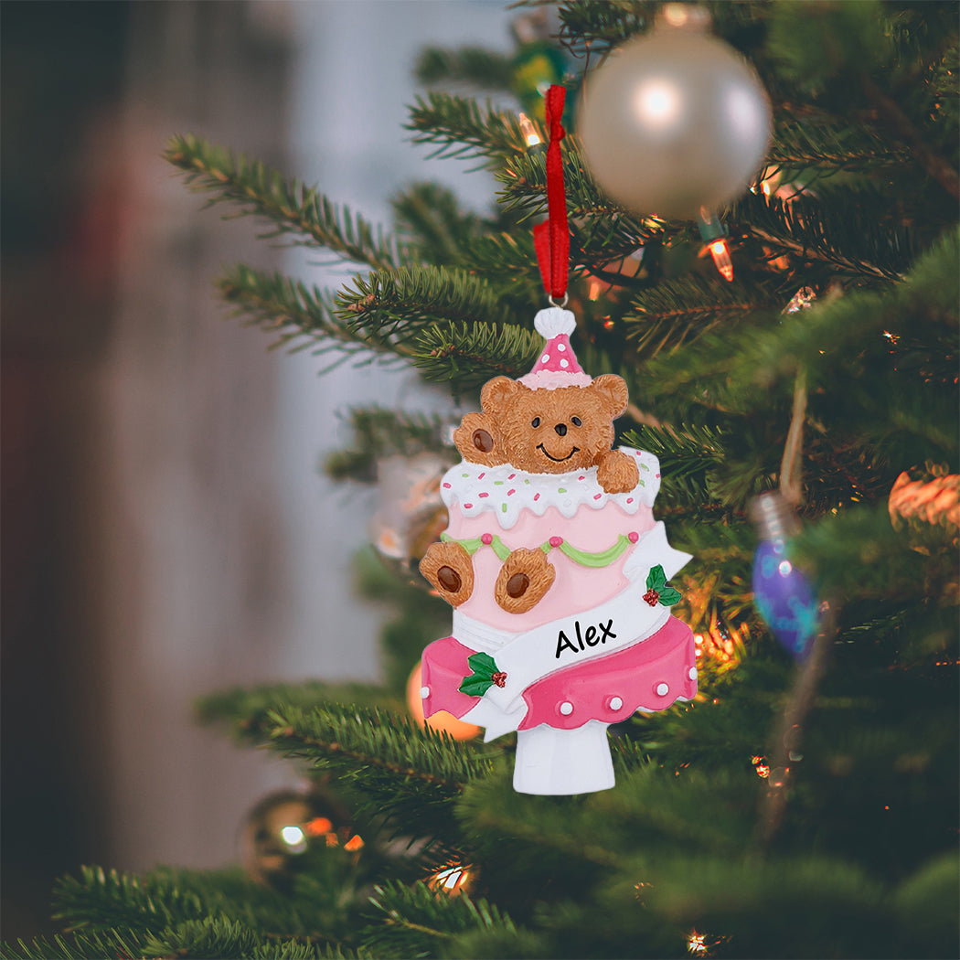 Personalized Bear Birthday Cake Ornament