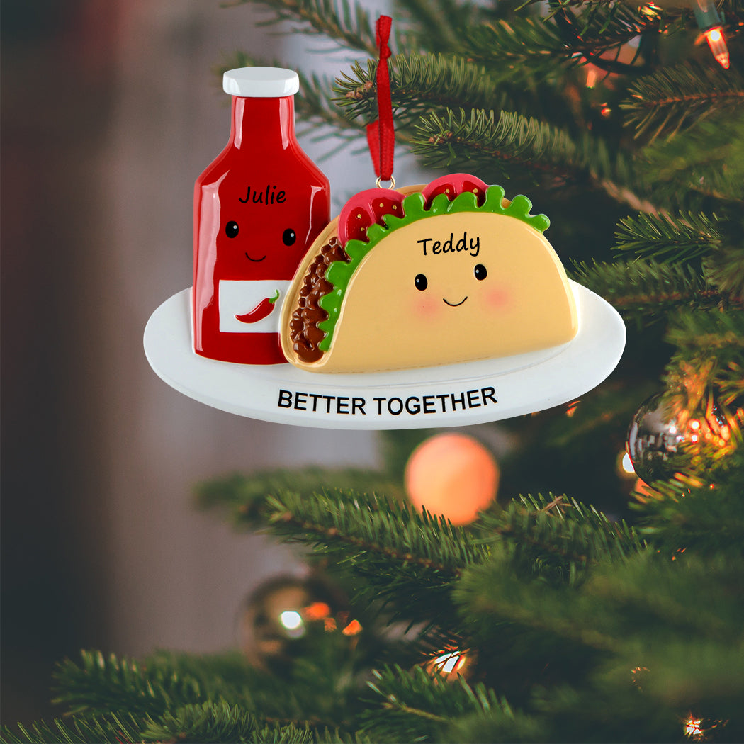 Personalized Better Together Pancake and Hot Sauce Couple Ornament