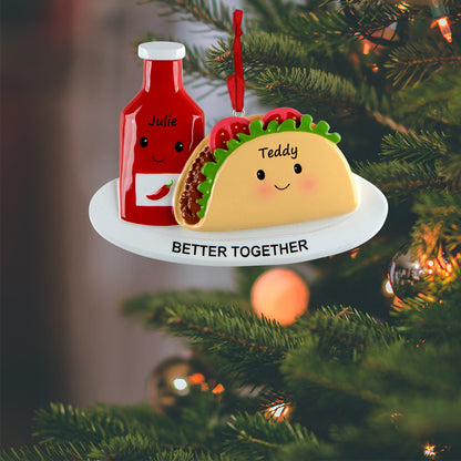Personalized Better Together Pancake and Hot Sauce Couple Ornament