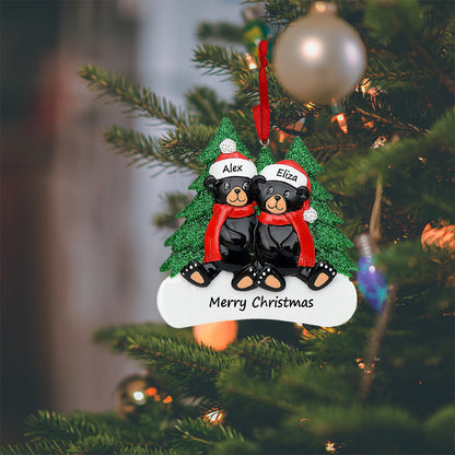Personalized Black Bear Family of 2 Christmas Ornament