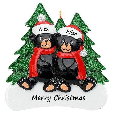 Personalized Black Bear Family of 2 Christmas Ornament