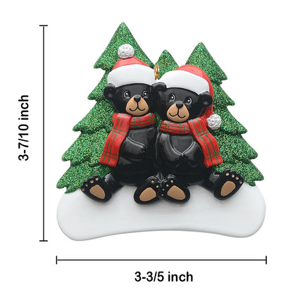Personalized Plaid Scarf Black Bear Family of 2 Christmas Ornament