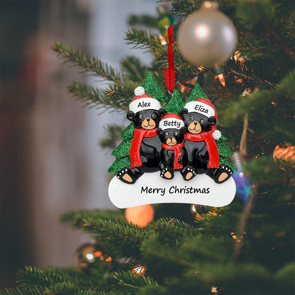 Personalized Black Bear Family of 3 Christmas Ornament