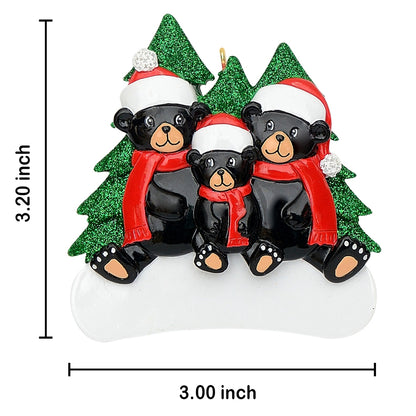Personalized Black Bear Family of 3 Christmas Ornament