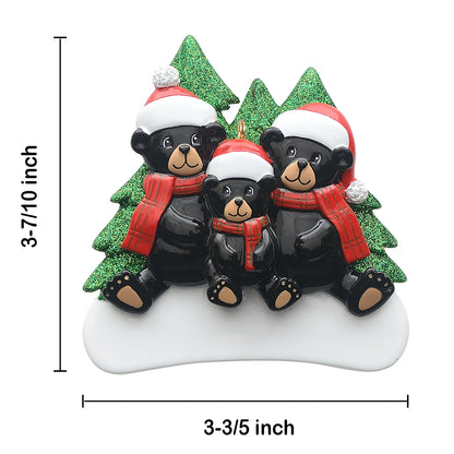 Personalized Plaid Scarf Black Bear Family of 3 Christmas Ornament