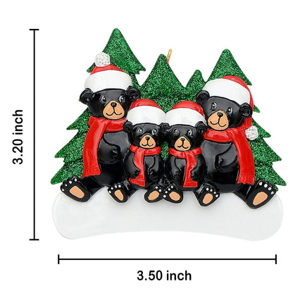 Personalized Black Bear Family of 4 Christmas Ornament