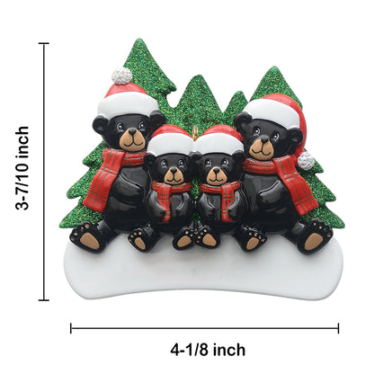 Personalized Plaid Scarf Black Bear Family of 4 Christmas Ornament