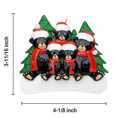 Personalized Black Bear Family of 5 Christmas Ornament