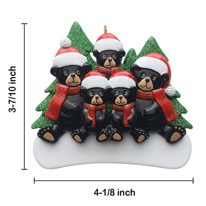 Personalized Plaid Scarf Black Bear Family of 5 Christmas Ornament
