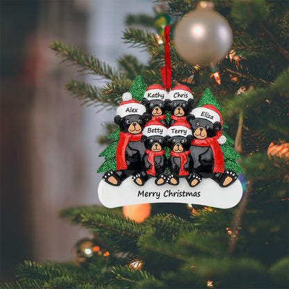 Personalized Black Bear Family of 6 Christmas Ornament