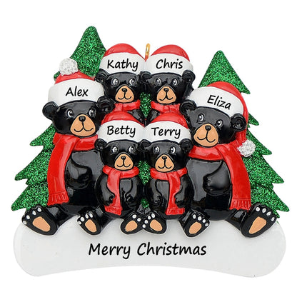 Personalized Black Bear Family of 6 Christmas Ornament