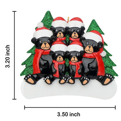 Personalized Black Bear Family of 6 Christmas Ornament