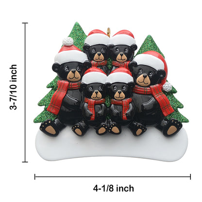 Personalized Plaid Scarf Black Bear Family of 6 Christmas Ornament