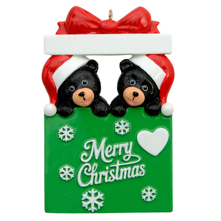 Bear in Gift Box Family of 2 Christmas Ornament