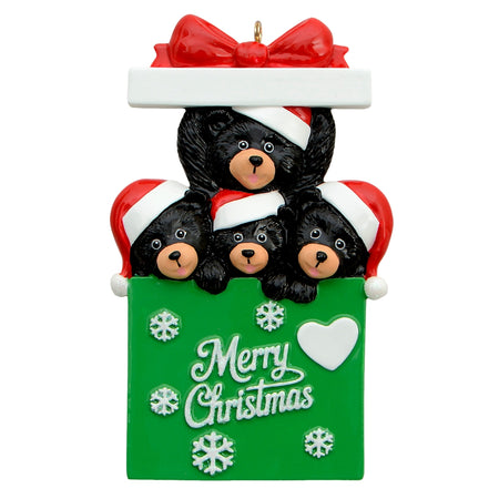 Bear in Gift Box Family of 4 Christmas Ornament