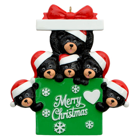 Bear in Gift Box Family of 6 Christmas Ornament