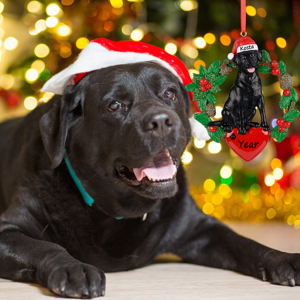 Personalized Black Labrador Christmas Wreath Ornament