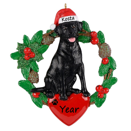 Personalized Black Labrador Christmas Wreath Ornament