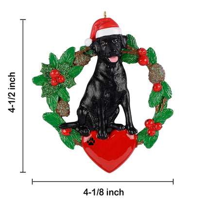 Personalized Black Labrador Christmas Wreath Ornament